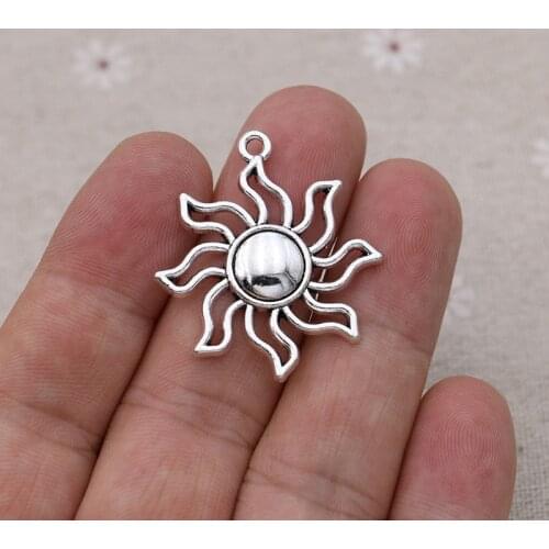 8pcs Tibetan Silver Plated Sun Charms Pendants for Jewelry Making Bracelet Necklace DIY Accessories Craft 31mm