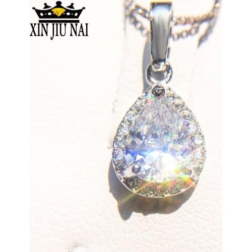 925 sterling silver Super sparkling pigeon egg sweet temperament micro inlaid water drops 5A zircon Platinum Clavicle Chain