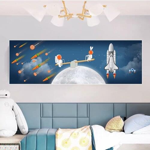 Cartoon Abstract Astronaut Canvas Painting Creative Moon Poster Prints Wall Art Picture Modern Baby Bedroom Room Home Decoration
