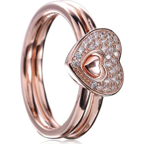 Ajax 925 Sterling Silver Womens Wide Engagement Matching Double Layer Heart Initial Rings Set For Girls Fine Jewelry Wholesale