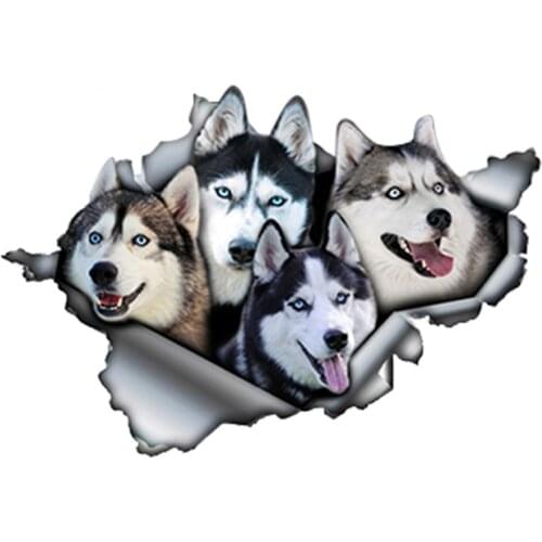 Funny Huskies Car Sticker Pet Dog Torn Metal Decal Reflective Waterproof Stickers Personality Accessories PVC,13cm*9cm