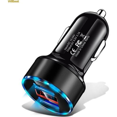 Dual USB Car Charger 3.1A Fast Charging for IPhone 12 13 X Huawei Xiaomi Phone USB Charger Socket Power Adapter Auto Accessories