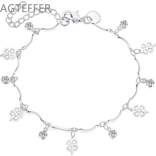AGTEFFER 925 Sterling Silver AAA Zircon Clover Bracelet For Women Fashion Wedding Engagement Party Charm Jewelry
