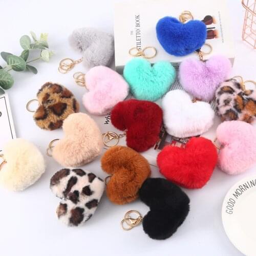 Heart Pompoms Keychain Plush Balls Key Chains Decorative Pendant For Women Girl Bag Accessories Keychains Car Fashion Keyring