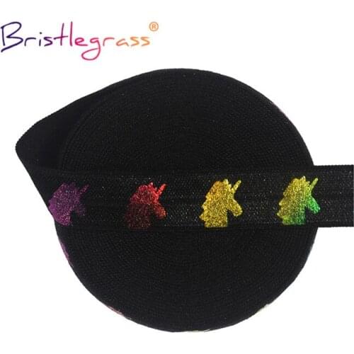 BRISTLEGRASS 50 100 Yard by Roll 5/8" 15mm Rainbow Unicorn Foil Print Foldover Elastic FOE Spandex Band Hair Tie DIY Sewing Trim