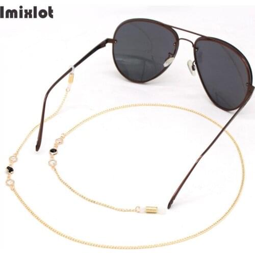 Black White Round Crystal Glasses Chain for Women Metal Sunglasses Chains Lanyard Straps Cords Chic Eyeglasses Holder Lanyards