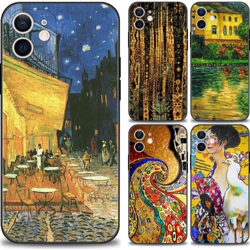Van Gogh Starry Night Klimt Kiss Case For iPhone 11 Pro Max XS Max XR X 12 Mini 7 8 6 Plus SE 2020 Black Bumper Soft Cover