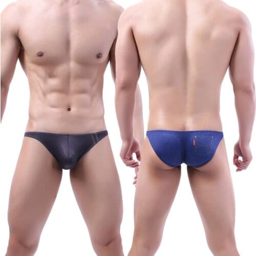 Men Briefs Denim Printed Jockstrap Thongs Underwear Slip Homme Breathable Bugle Pouch Panties Low Waist Underpants Bikini Tanga