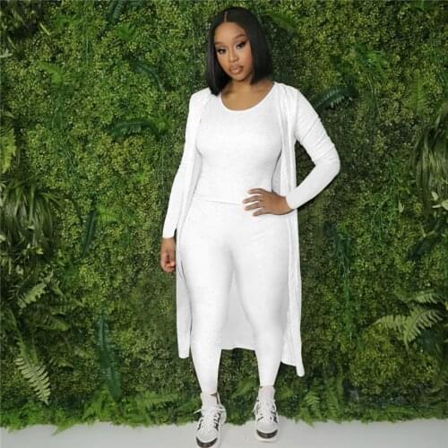 VAZN 2021 Hot High-end Solid Young Sexy Full Sleeve X-Long Cloth Long Pencil Pants 1 Piece Underwears Slim Women 3 Piece Set