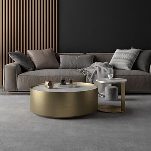 Rock slab round size combination son-mother coffee table Italian minimalist bright rock slab light luxury living room high