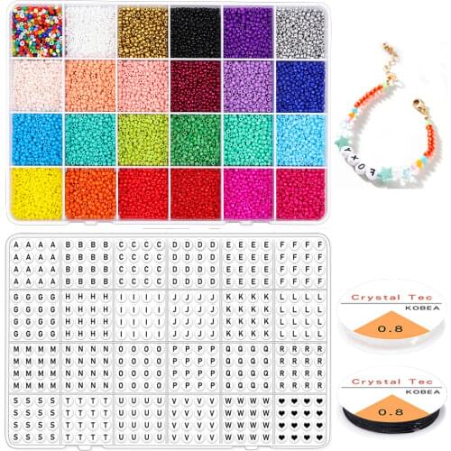 Jewelry Making Beads Kit 2/3/4mm Small Glass Seed Beads and Alphabet Letter Beads with Jewelry Charms String for Jewelry Making