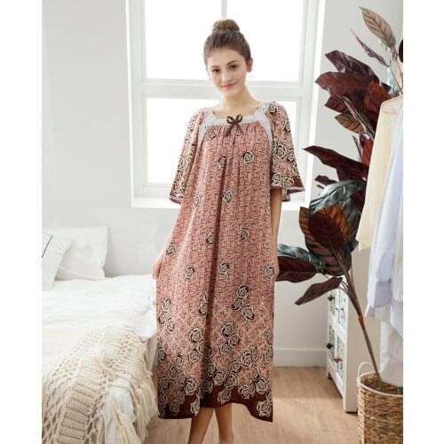 Summer ladies short-sleeved cotton silk Oversized long dress nightgown
