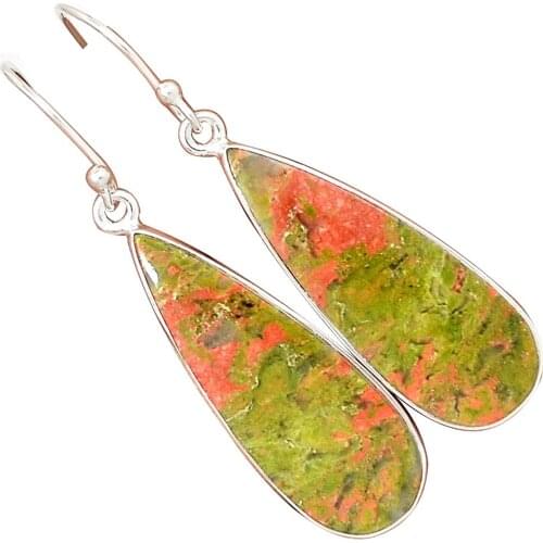 Lovegem Genuine UNAKITE EARRING 925 Sterling Silver Jewelry,50 mm, AE1537