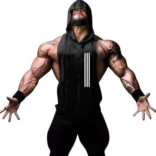 Gym Tank Top Men Fitness Hooded Clothing Mens Bodybuilding Tank Tops Summer Gym Stringer Undershirt Male Sleeveless Vest Shirts
