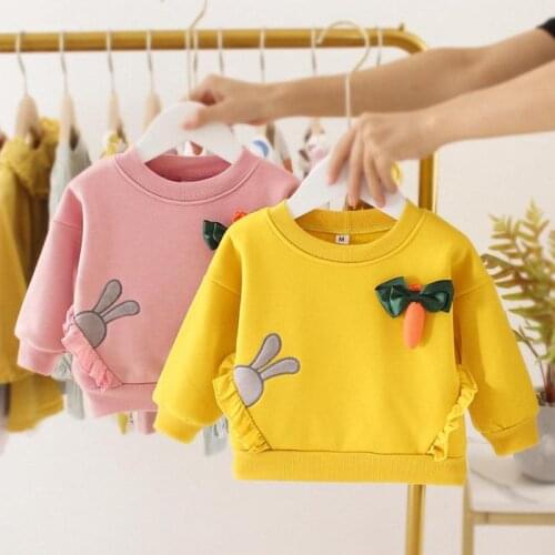 Cute Girls Fleece Sweatshirt Fleece Thicken Spring Autumn Round Collar Stitching Long Sleeve Baby Cartoon Warm Coat Kids Tops