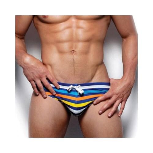 Men Striped Swim Trunks Quick Dry Bathing Suit Push Up Man Sexy Low Waist Briefs Swimwear Summer Hot Beach Surfing Shorts