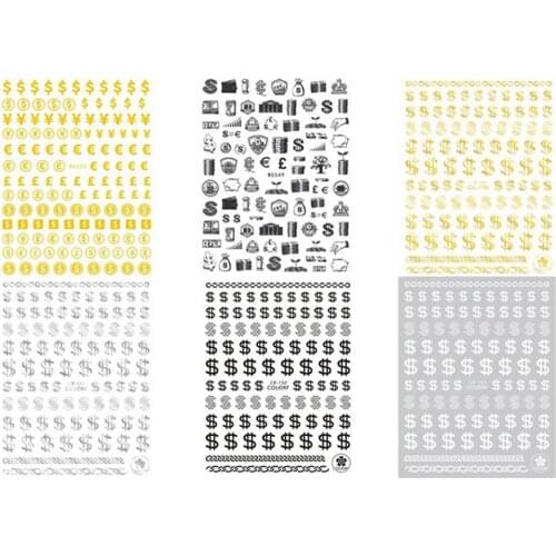 Money Dollar Sign Design Nail Art Stickers Decals 3D Self Adhesive Wealthy Rich Style Manicure Tips Decals Nails Accessories