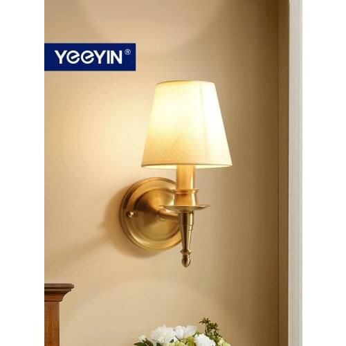 YEEYIN Wall Lamp Full Copper Light Luxury Living Room Decoration Linen fabric lampshade Indoor Lighting Wall Sconce 220V