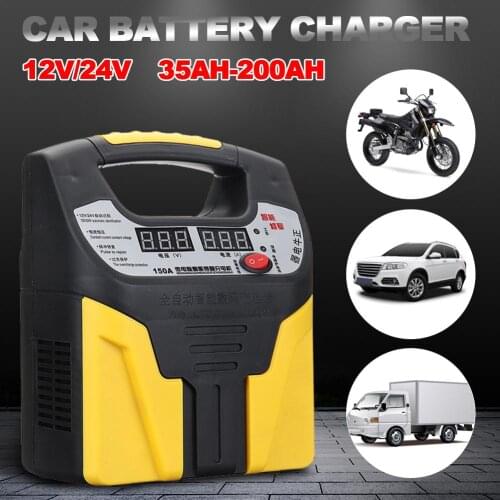 New 12V/24V 15A Motorcycle Auto Battery Charger LED Display 110V/220V china Plug Smart Automotive Truck Motorc safety 35AH-200AH