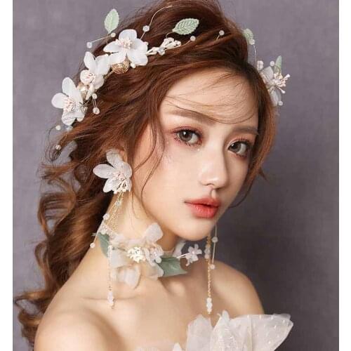 Korean Wedding Hair Accessories Head Bands for Women Bridal Headwear Hair Jewelry Bride Tiaras and Crowns Set Flower Crown Gold