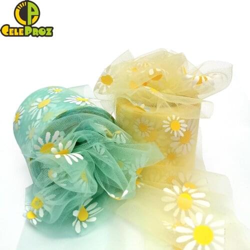 6cm Daisy Flower Tulle Ribbon Roll For DIY Handmade Craft Hair Ornament Baking Decoration Sunflower Printed Mesh Fabric Supplies
