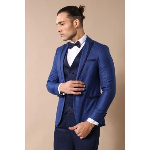 Patterned Navy Blue Wedding Suit
