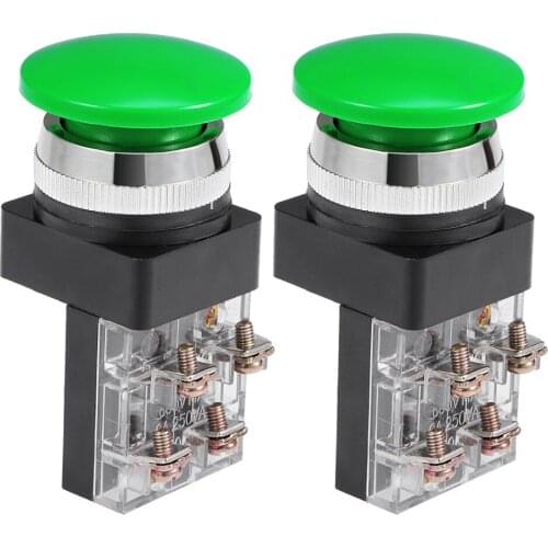 UXCELL 2Pcs 30mm Switches Mounting Hole Momentary Push Button Switch Green DPST Mushroom Head Switch Accessories Supplies