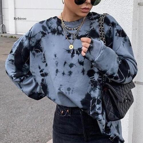 Tie Dye print women fashion Long Sleeve Hoodie Sweatshirt Oversized Harajuku Jumper Hooded Pullover Tops Casual Loose Coat