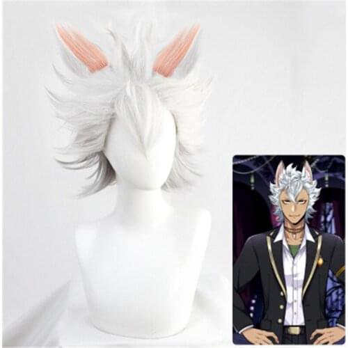 Twisted Wonderland Jack Howl Cosplay Wig Wolf Silver Short Synthetic Hair Wig Pelucas + Free Hair Net+Ears