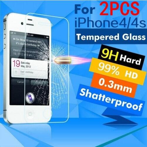2PCS Tempered Glass For iPhone 4 Screen Protector protective film For iPhone 4S Glass