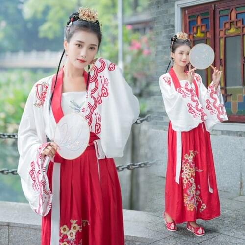 Female Chinese National Dance Costumes Han/Tang/Song Dynasty Ancient Clothes Classical Dance Stage Wear Women Red Hanfu VO421