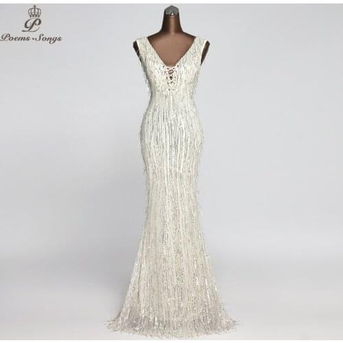 Sexy new style sleeveless Evening Dress mermaid shiny robe de soiree vestido longo festa dress party formal