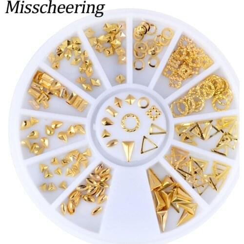 1 Wheel Gold Hollow Nail Art Decoration Droptear Triangle Square Round Designs Alloy Nail Tips Studs Manicure Accessories Tools