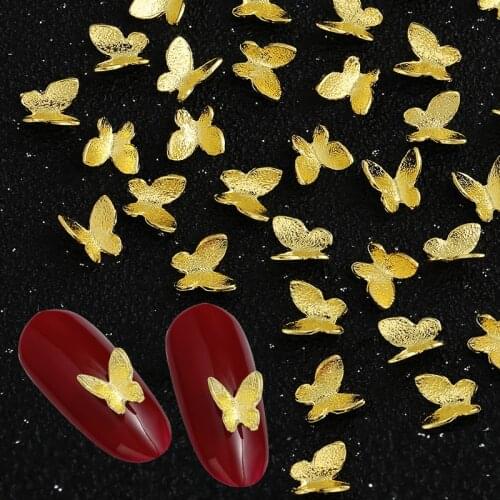 10 Pcs/Lot Nail Art 3D Metal Glitter Butterfly Decoration Golden Alloy Jewelry UV Gel False Nail Tips Art for Women