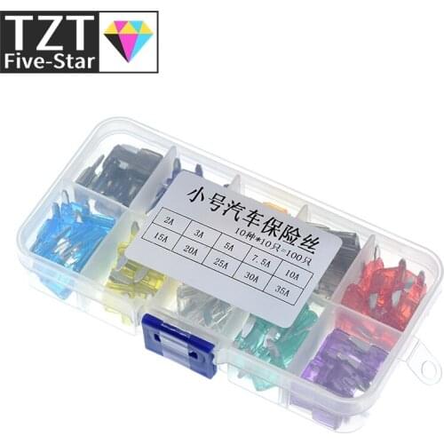 100pcs/lot Car Auto Medium Size Standard Blade Fuse Box Plastic Box Assortment with 2A 3A 5A 7.5A 10A 15A 20A 25A 30A 35A Fuses