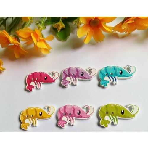 120PCs decorative Buttons lobster Pattern 2 Holes Wooden Decoration Buttons DIY Craft Sewing clothes Accessories Scrapbooking