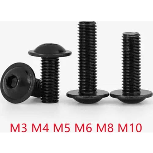 10-20pcs m4 m5 m6 m8 grade 10.9 black Half Round Button Flange Head With Washer Inner Hex Socket Allen Screws Bolt