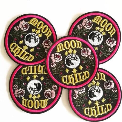 5Pcs Moon Child Patches Iron On Embroidered Patch Applique Sewing Fabric Repair Clothes Patch Stickers Garment DIY Accessories