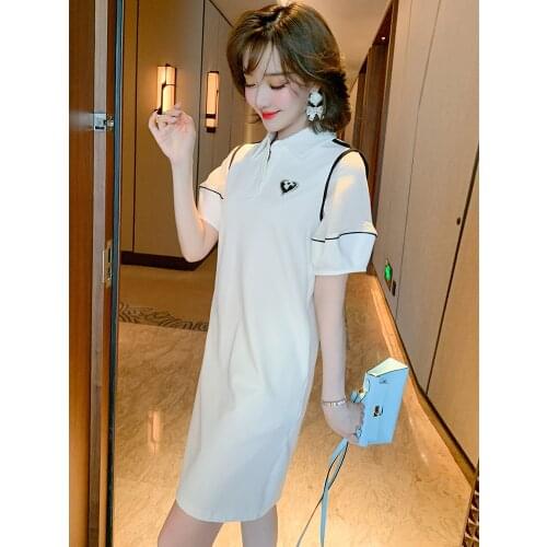 Amoi leisure straight lapel hubble-bubble sleeve polo dress dress