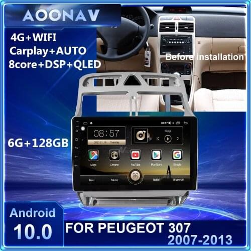 128GB 2 din Android 10.0 Car Radio For PEUGEOT 307 2007-2013 Multimedia Video Player Navigation GPS QLED carplay