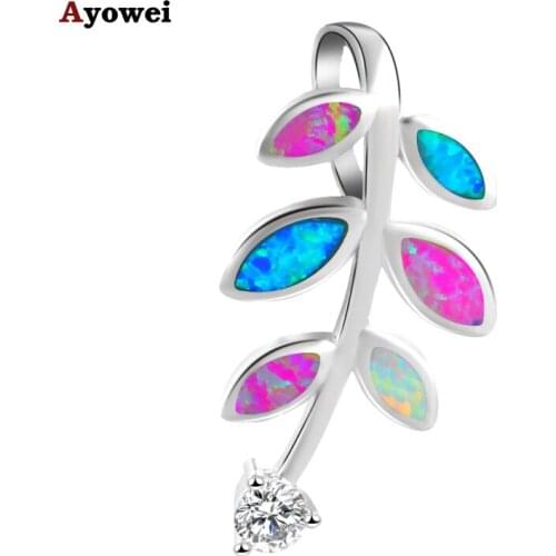 Ayowei New Style Tree Leaf Mutil color Fire Opal Stamped silver plated Pendants for Elegant Women Fashion Jewelry OPS678A