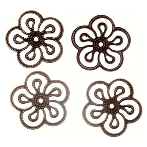 Free shipping 60Pcs Bronze Filigree Flower Wraps Connectors Metal Crafts Gift Decoration DIY Findings 24mm