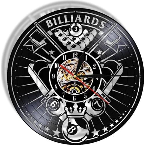 Billiards Vinyl Record Silent Wall Clock Billiards Room Wall Sign Decor Billiards Player Gift Unique Vintage Home Hanging Decor