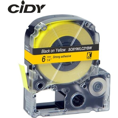 CIDY 6mm Black on Yellow SC6YW/ LC-2YBW9 LC-2YBW LC 2YBW LC2YBW compatible label tapes for kingjim printers for LW300 LW400