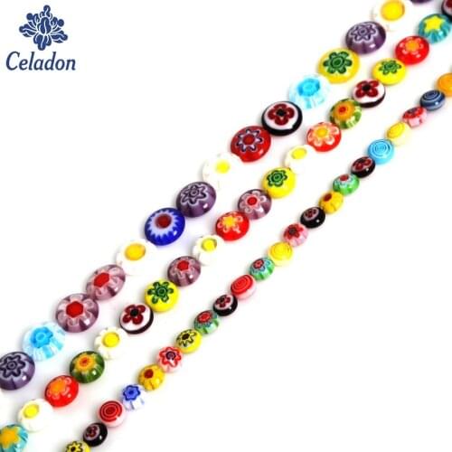 Hot Sale Celadon Millefiori Lampwork Glass Beads Dia 6MM 8MM 10MM Aperture 1MM For Necklace Bracelet DIY Jewelry Making