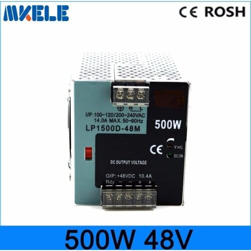 High watts 500w 48V din rail small size din rail switching power supply LP-500W-48 10.4A show 48vdc voltage with 10% adjustment