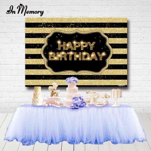 InMemory Adult Birthday Party Photography Backgrounds Black Gold Glitter Striped Backdrops For Photo Studio Custom Photocall
