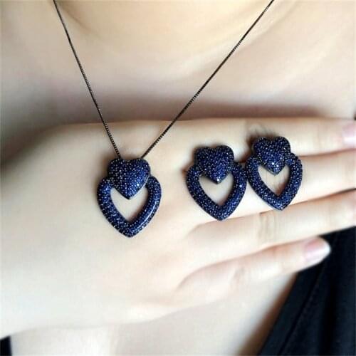 2020 Luxury Love Heart Jewelry Sets AAA Cubic Zirconia Womens Earring Necklace Wedding Party Fashion Jewelry Sets Gift Set 3Pcs