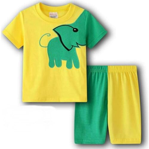 Yellow and green splicing Short Sleeve Tops Shorts 2PCS Kids Baby Pajamas Set Boy Girls Cotton Pijamas set Sleepwear Underwear