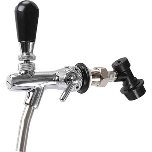 Beer Tap Adjustable Flows Chrome Draft Beer Tap Shank Long Stem Home Brew Beer Keg Taps with Ball Lock Disconnect
